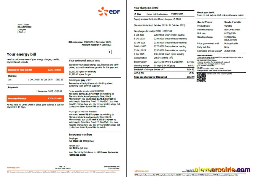 France EDF utility bill, 2 pages